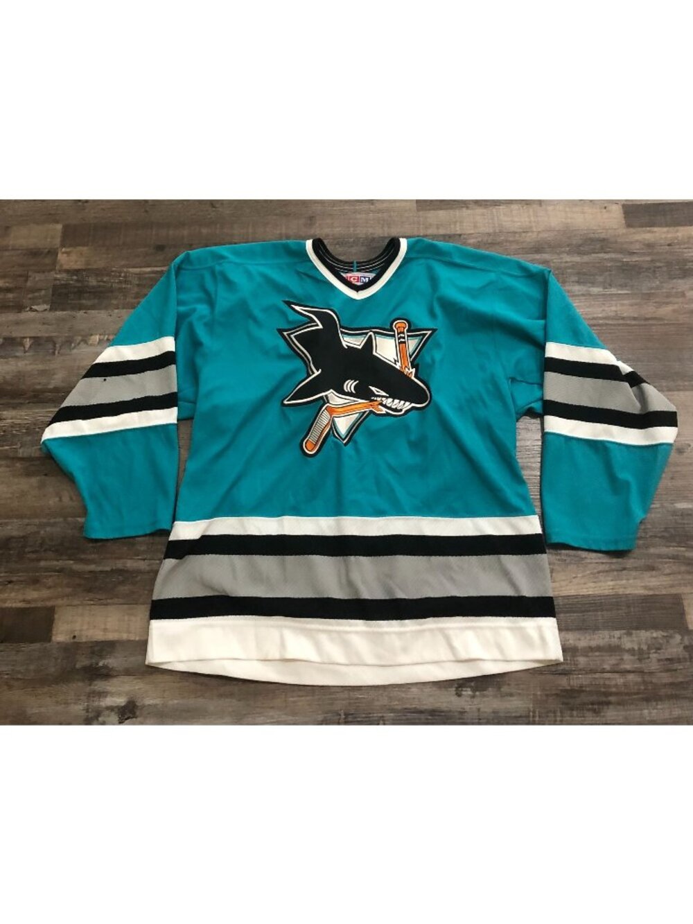Vintage CCM San Jose Sharks Mens Large Teal Blue NHL Hockey Jersey